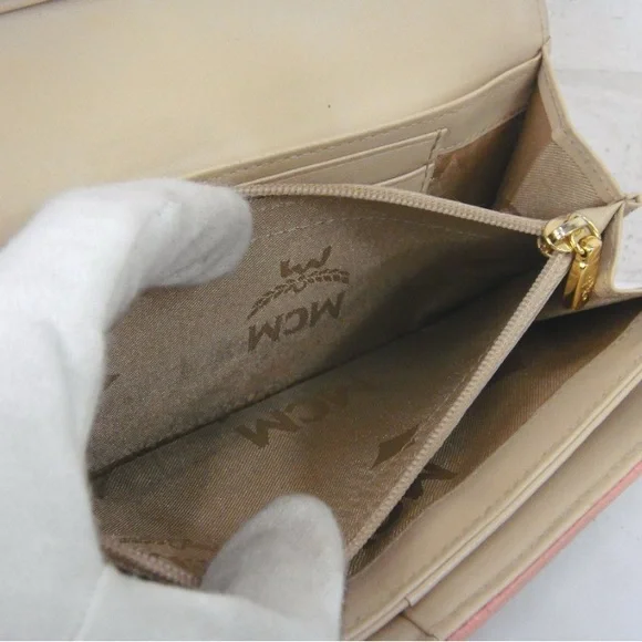 Authentic MCM Trifold Wallet Beige x Pink - Picture 8 of 8